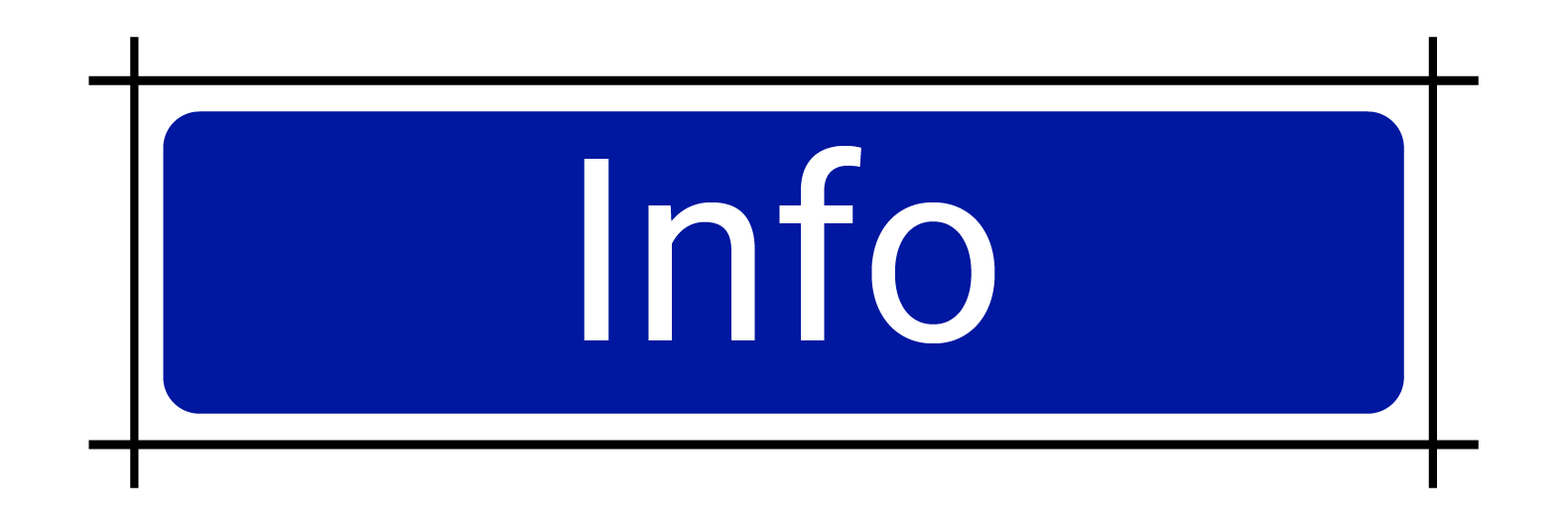 A blue rectangular button with rounded corners containing the word "Info" in white, surrounded by black alignment guides.